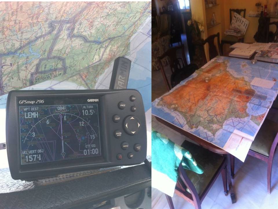 Preparativos con mapas y GPS en vuelo 